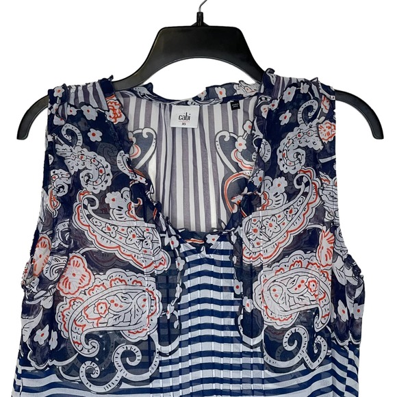 Cabi Floral Paisley Striped Peplum Sheer Blouse Ruffled Trim V-Neck Top XS Women - Picture 2 of 8